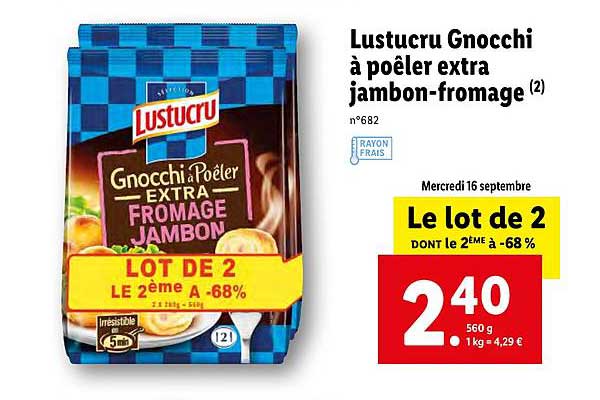 lustucru gnocchi à poêler extra jambon fromage le lot de 2 dont le 2ème à -68%