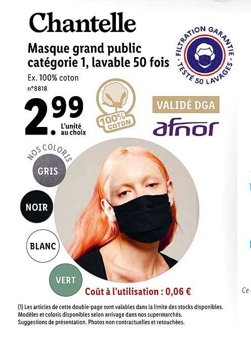 masque grand public catégorie 1, lavable 50 fois