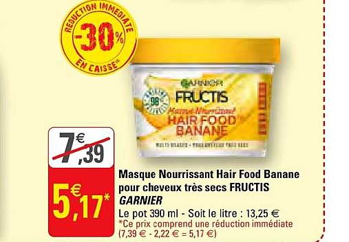masque nourrissant hair food banane pour cheveux très sec fructis garnier