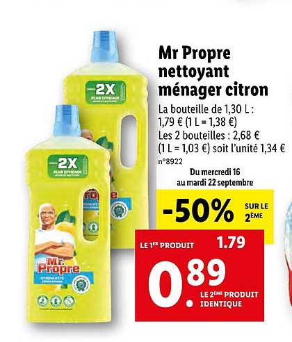mr propre nettoyant ménager citron -50% sur le 2ème