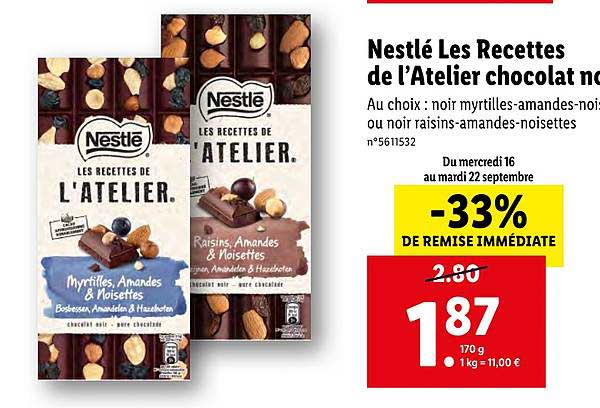 Nestlé Les Recettes De L'atelier Chocolat Noir -33% De Remise Immédiate