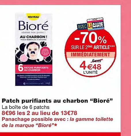 patchs purifiants au charbon "bioré" -70% sur le 2ème article immédiatement