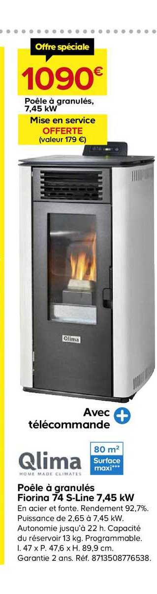poêle à granulés fiorina 74 s line 7,45 kw qlima