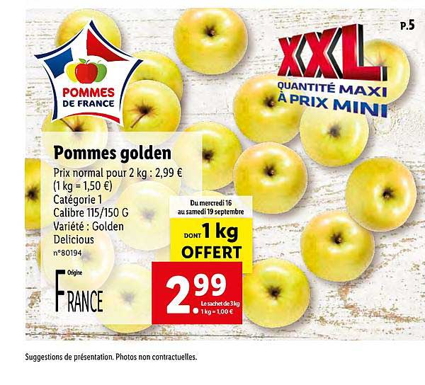 pommes golden dont 1 kg offert