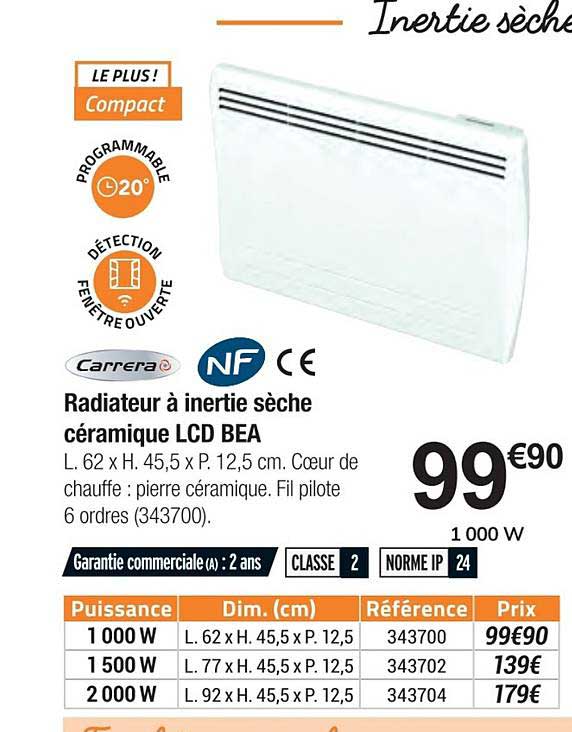 radiateur à inertie sèche céramique lcd bea carrera nf