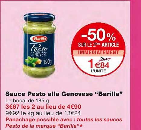 sauce pesto alla genovese barilla -50% sur le 2ème article immédiatement