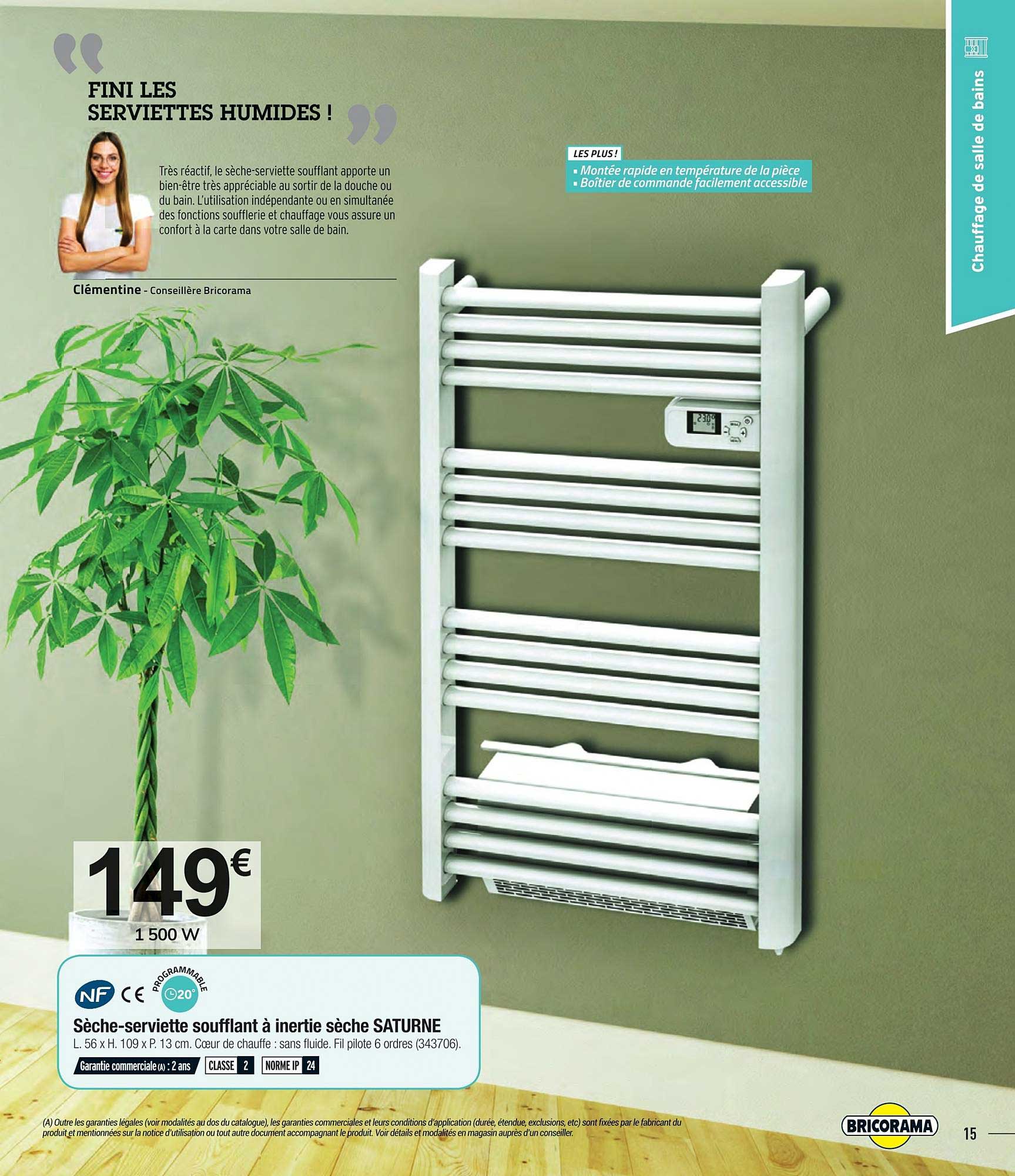 sèche serviette soufflant à inertie sèche saturne nf