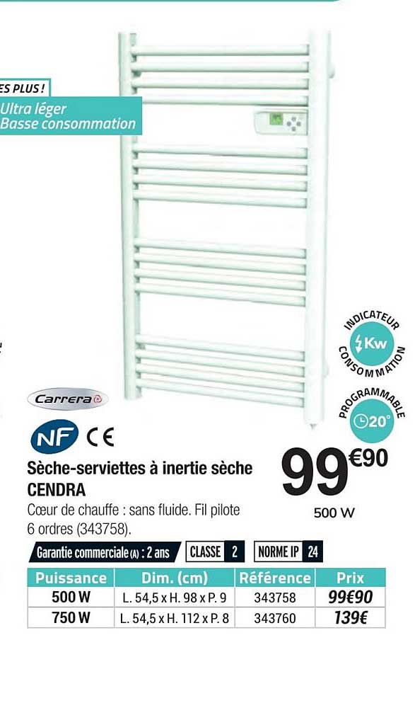 Sèche Serviettes à Inertie Sèche Cendra Nf Carrera