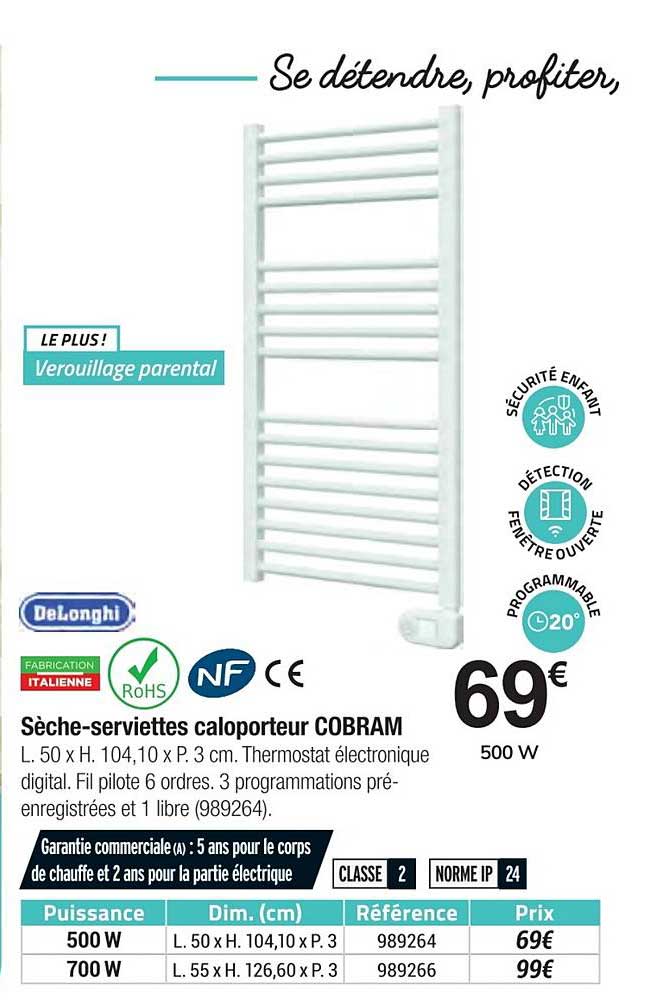 sèche serviettes caloporteur cobram delonghi