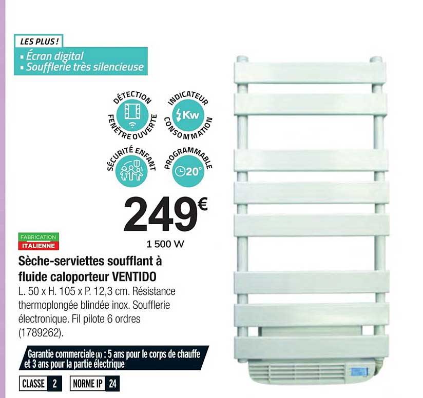 sèche serviettes soufflant à fluide caloporteur ventido