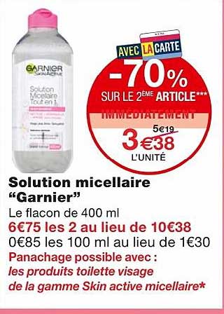 solution micellaire "garnier" -70% sur le 2ème article immédiatement