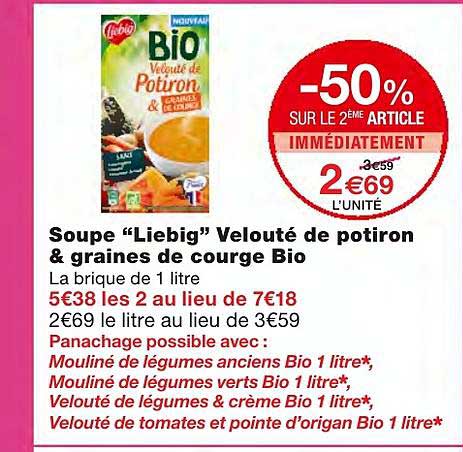 soupe liebig velouté de potiron & graines de courge bio -50% sur le 2ème article immédiatement
