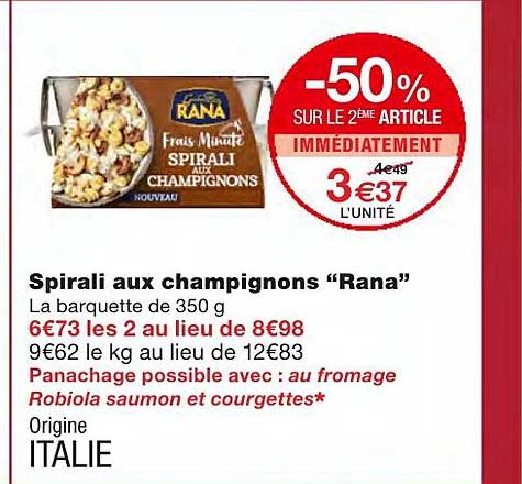 spirali au champignons "rana" -50% sur le 2ème article immédiatement