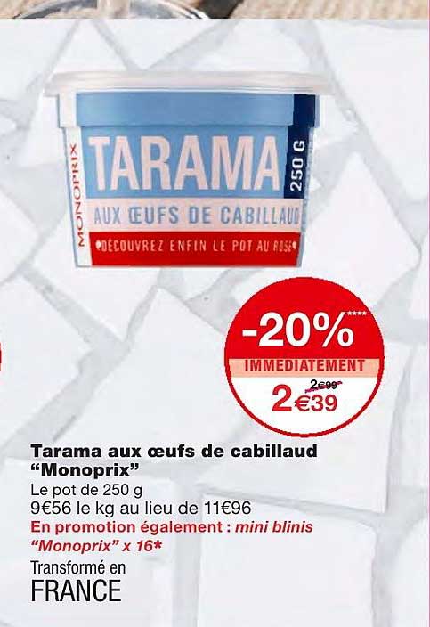 Tarama Aux Oeufs De Cabillaud Monoprix -20% Immédiatement