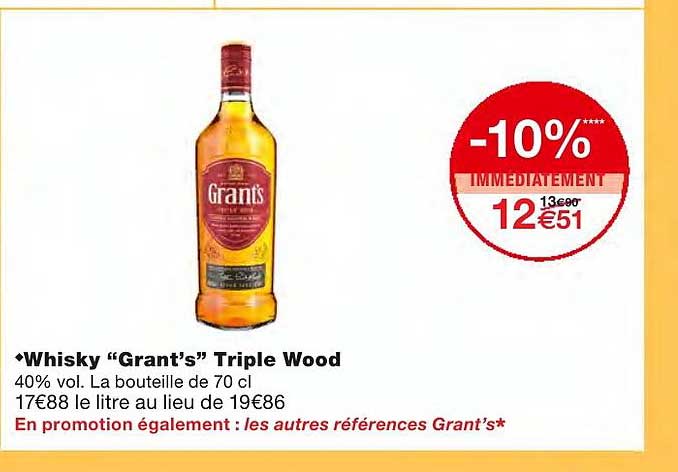 Whisky "grant's" Triple Wood -10% Immédiatement