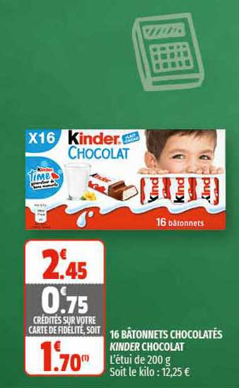 16 Bâtonnets Chocolatés Kinder Chocolat