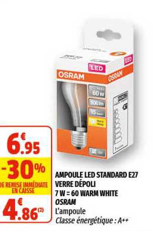 ampoule led standard e27 verre dépoli 7w = 60 war white osram