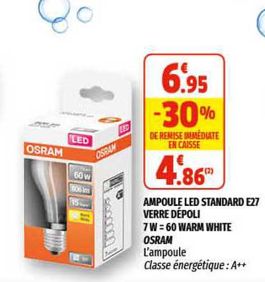 ampoules led standard e27 verre dépli 7w - 60 warm white osram
