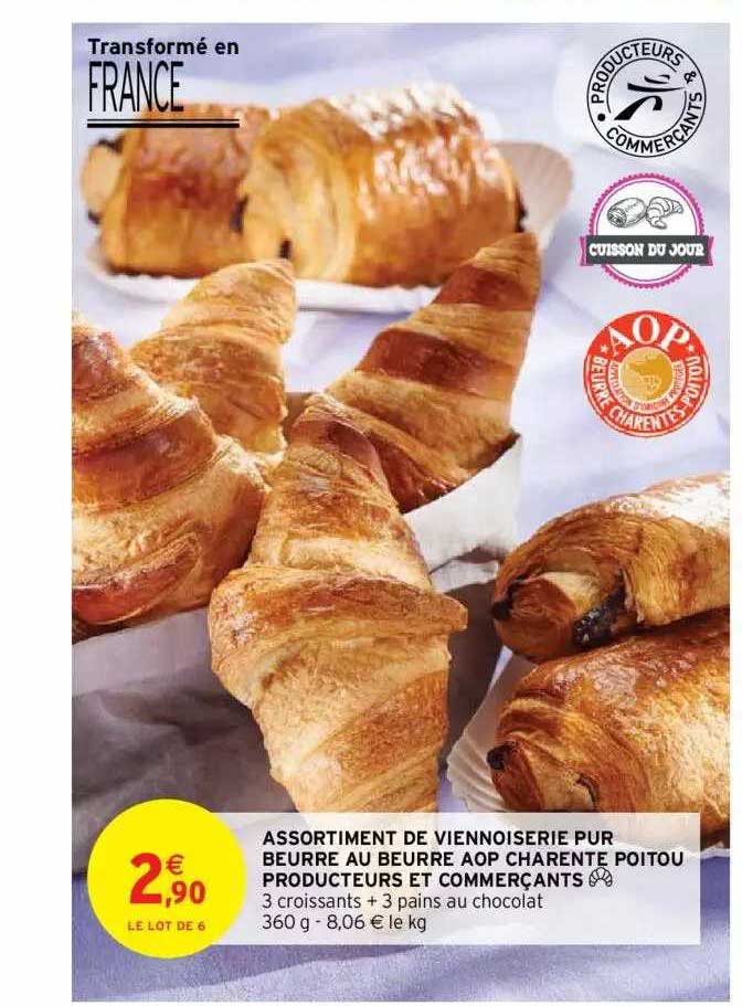 assortiment de viennoiserie pur beurre au beurre aop charente poitou producteurs et commerçants