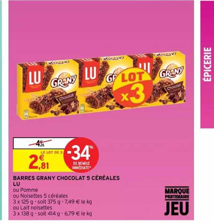 barres grany chocolat 5 céréales lu