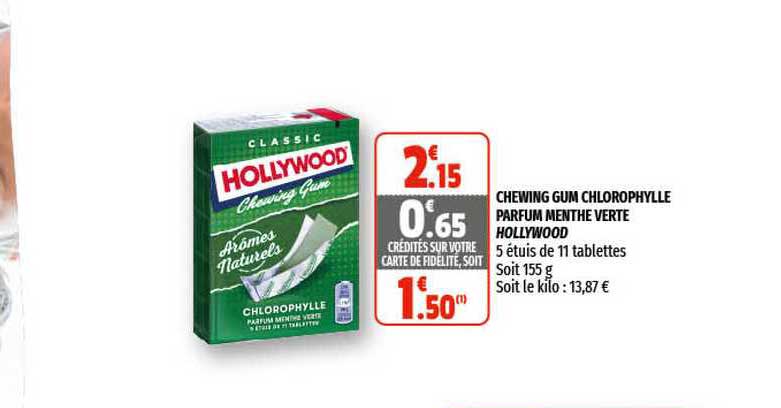 Chewing Gum Chlorophylle Parfum Menthe Verte Hollywood
