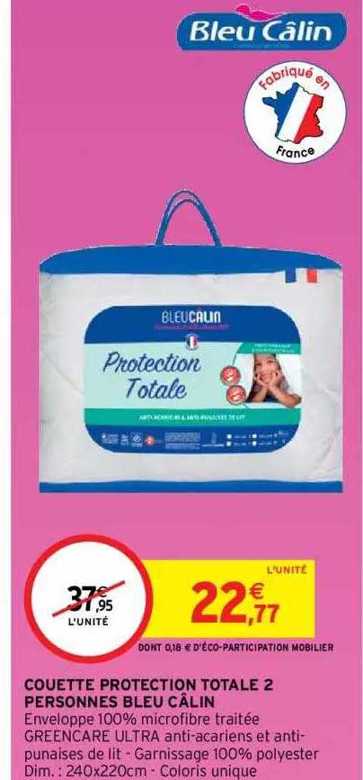 couette protection totale 2 personnes bleu câlin