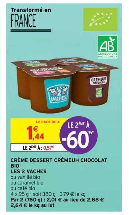 Crème Dessert Crémeuh Chocolat Bio Les 2 Vaches