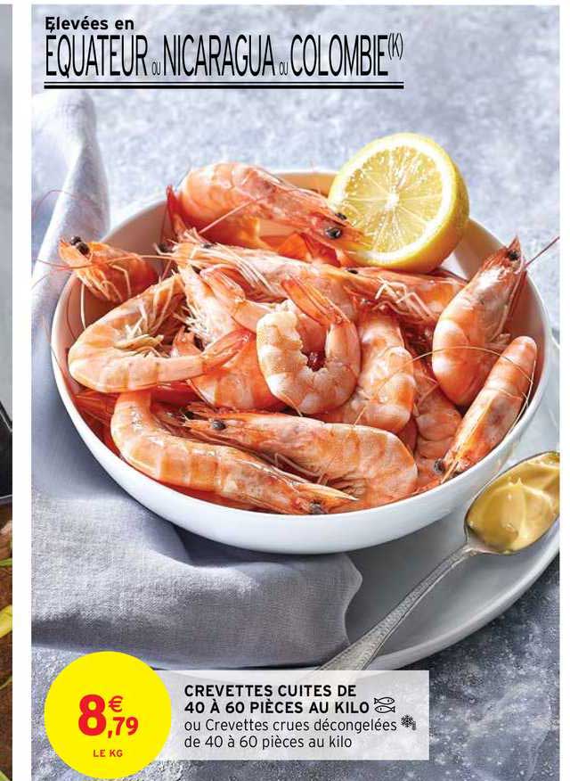 crevettes cuites de 40 à 60 pièces au kilo