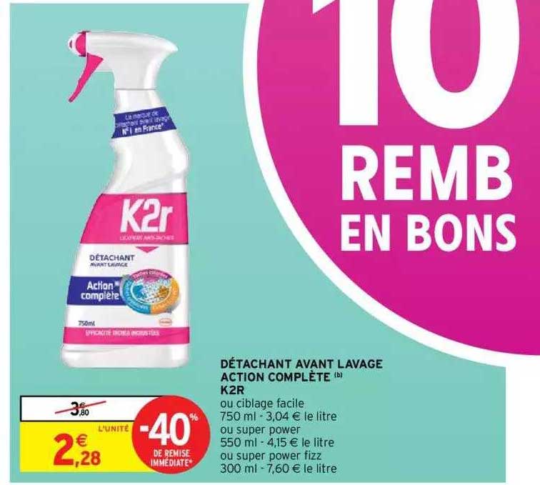 détachant avant lavage action complète k2r