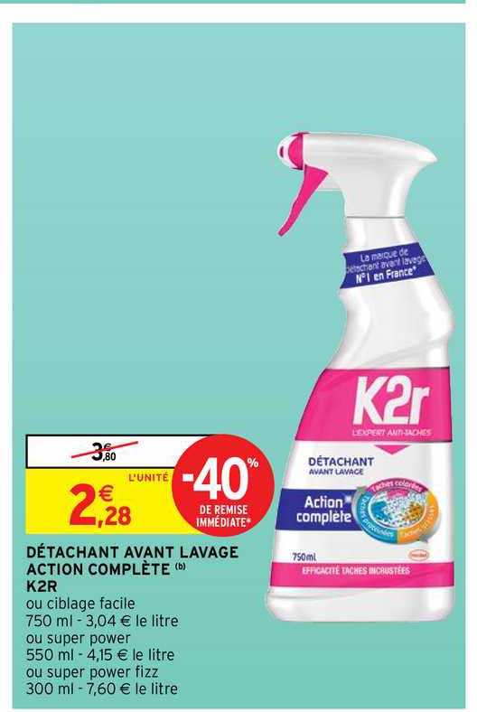 détachant avant lavage action complète k2r