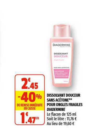 dissolvant douceur sans acétone pour ongles fragiles diadermine