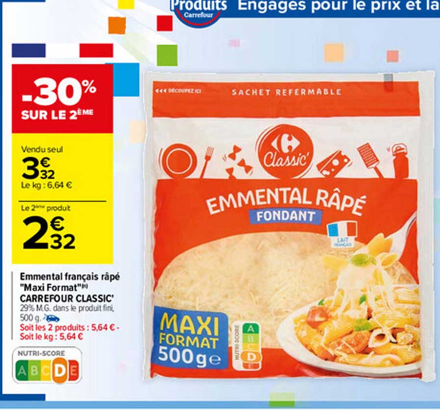 emmental français râpé "maxi format" carrefour classic'
