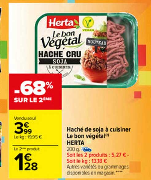 haché de soja à cuisiner le bon végétal herta