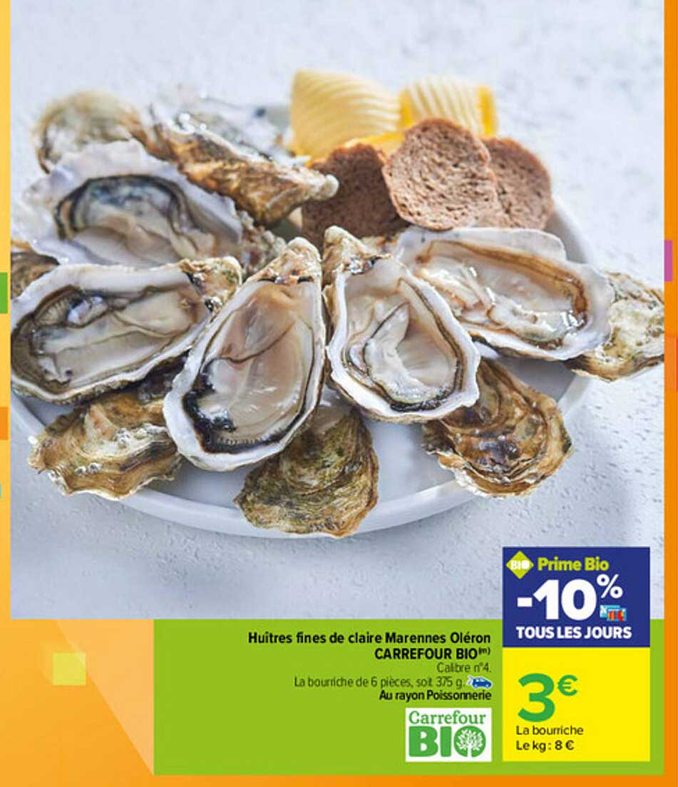 huître fines de claire marennes oléron carrefour bio