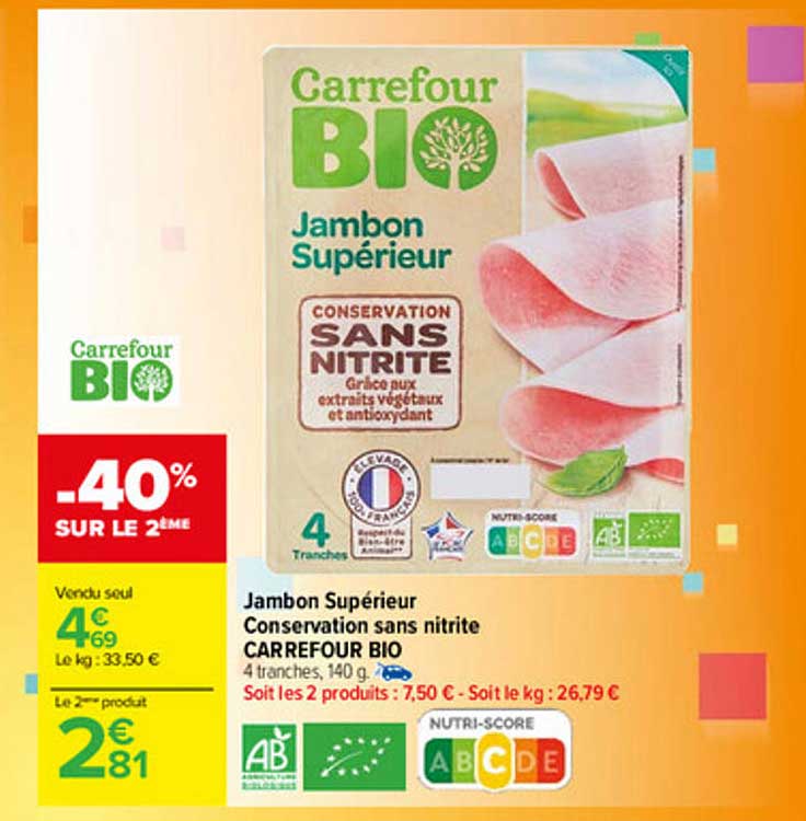 Jambon Supérieur Conservation Sans Nitrite Carrefour Bio