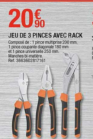 jeu de 3 pinces avec rack
