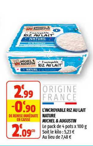 L'incroyable Riz Au Lait Nature Michel & Augustin