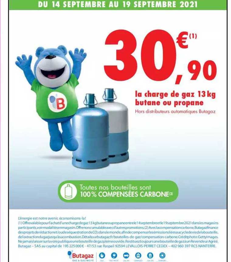 la charge de gaz 13 kg butane ou propane butagaz