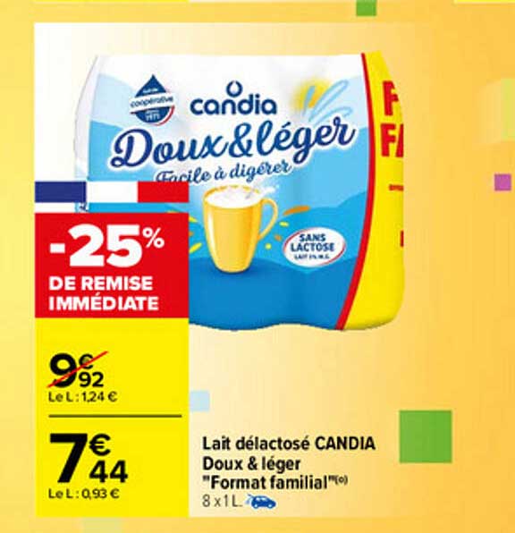 lait délactosé candia doux & léger "format familial"