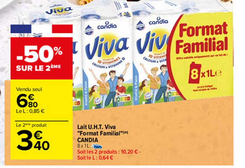 lait u.h.t. viva "format familial" candia