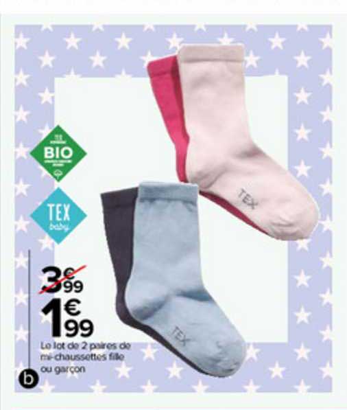 le lot de 2 paires de mi-chaussettes fille ou garçon