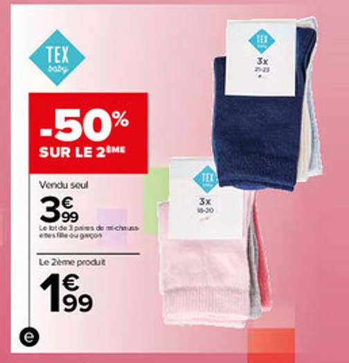 le lot de 3 paires de mi-chaussettes fille ou garçon tex baby