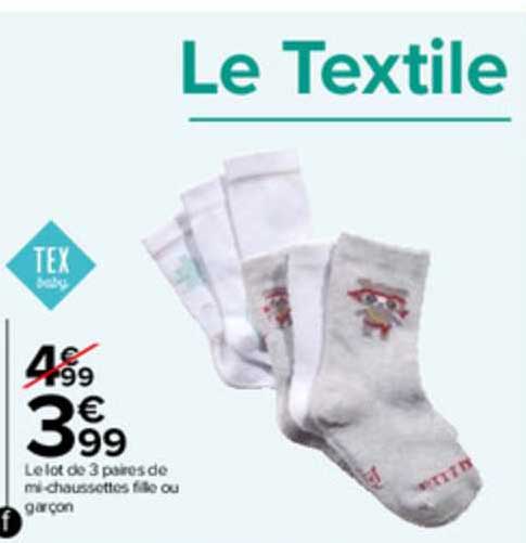 le lot de 3 paires de mi-chaussettes fille ou garçon tex baby