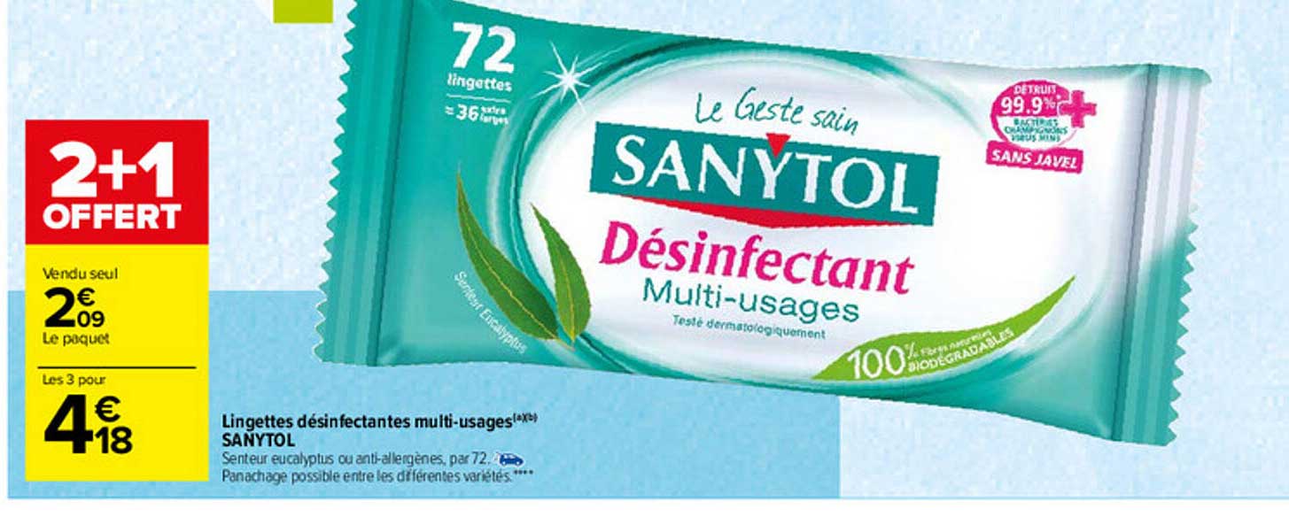 lingettes désinfectantes multi-usages sanytol