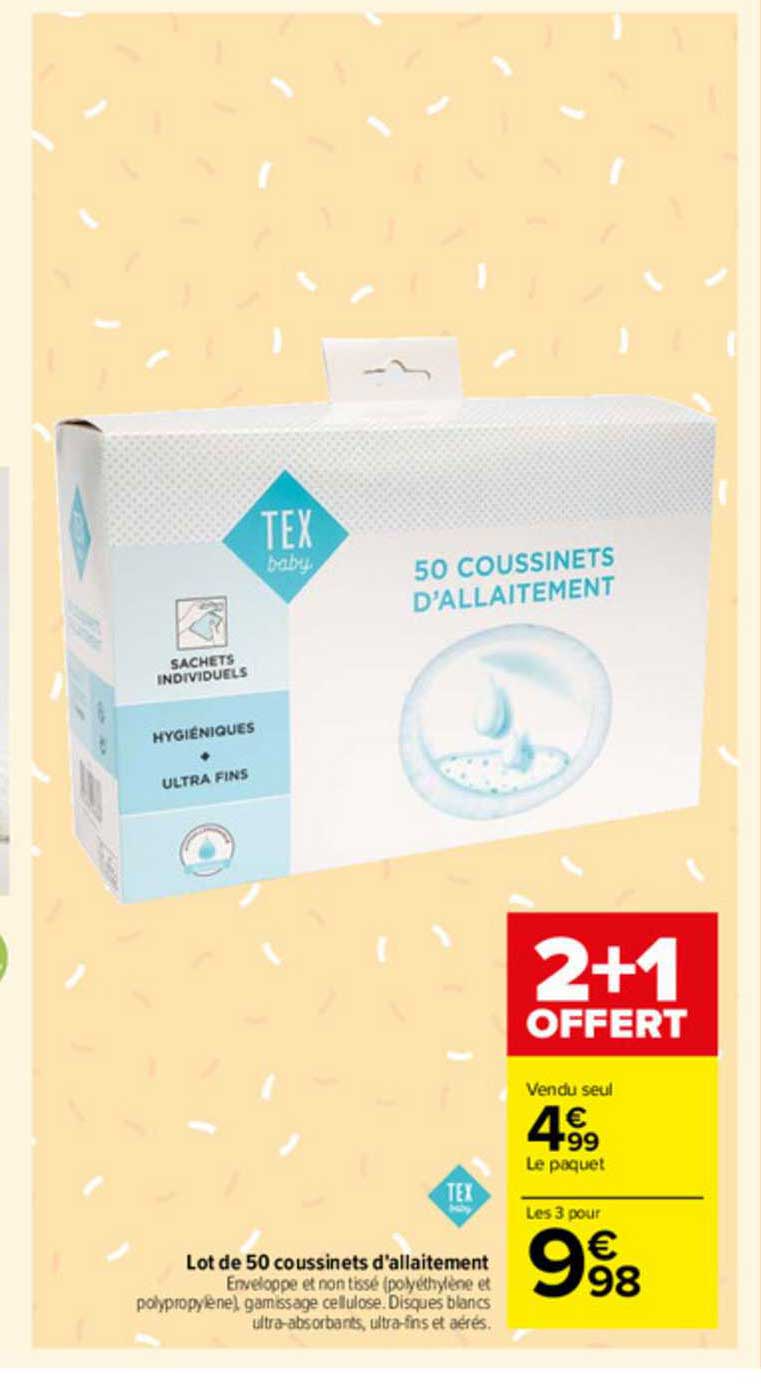 lot de 50 coussinets d'allaitement tex baby