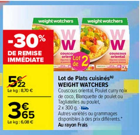 lot de plats cuisinés weight watchers