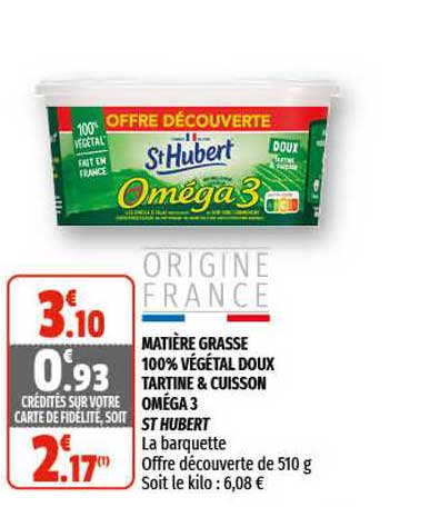 matière grasse 100% végétal doux tartine & cuisson oméga 3 st hubert