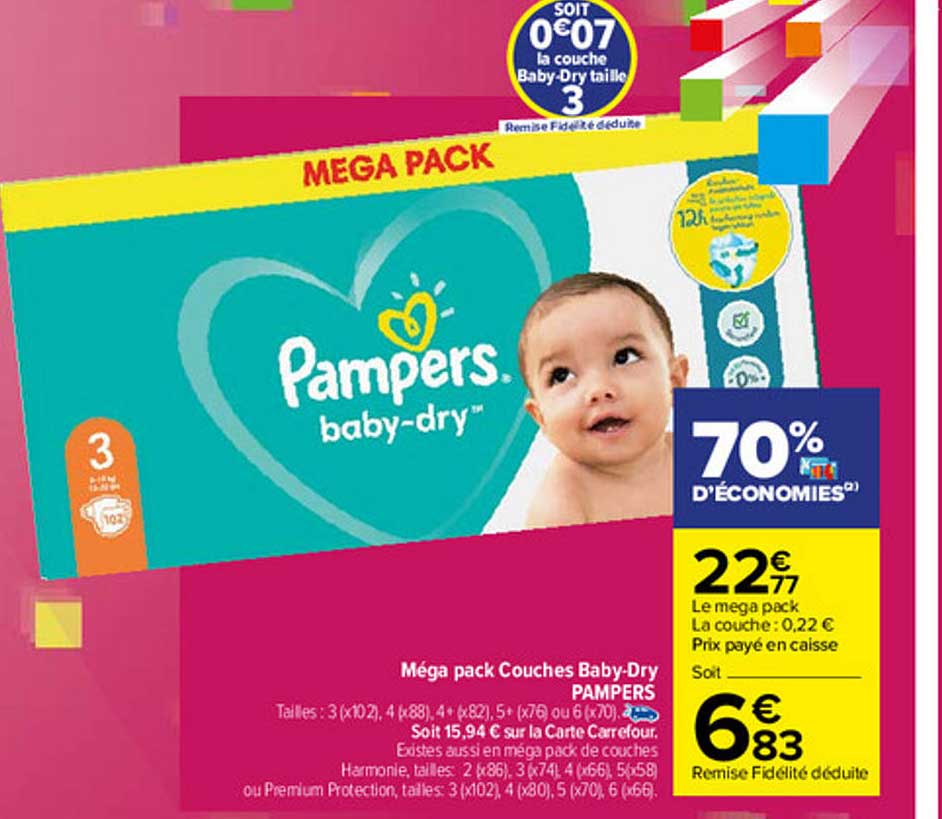 méga pack couches baby-dry pampers