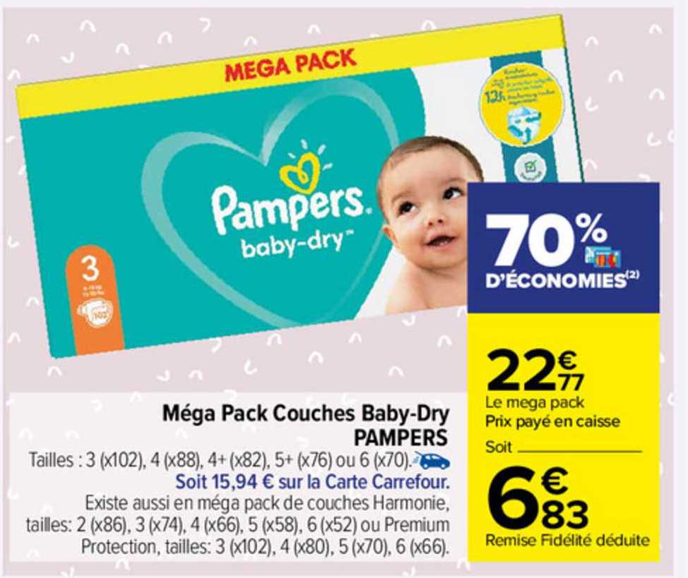 méga pack couches baby-dry pampers