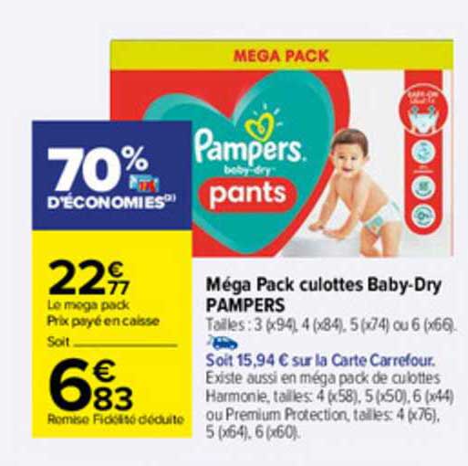 méga pack culottes baby-dry pampers
